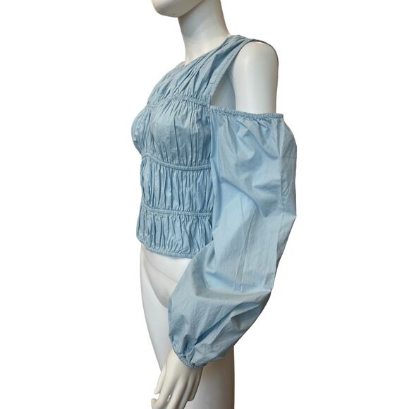 New ~ TOPSHOP ~ 100% Cotton Shirred Poplin Off The Shoulder Blouse Size 8 - Picture 5 of 10